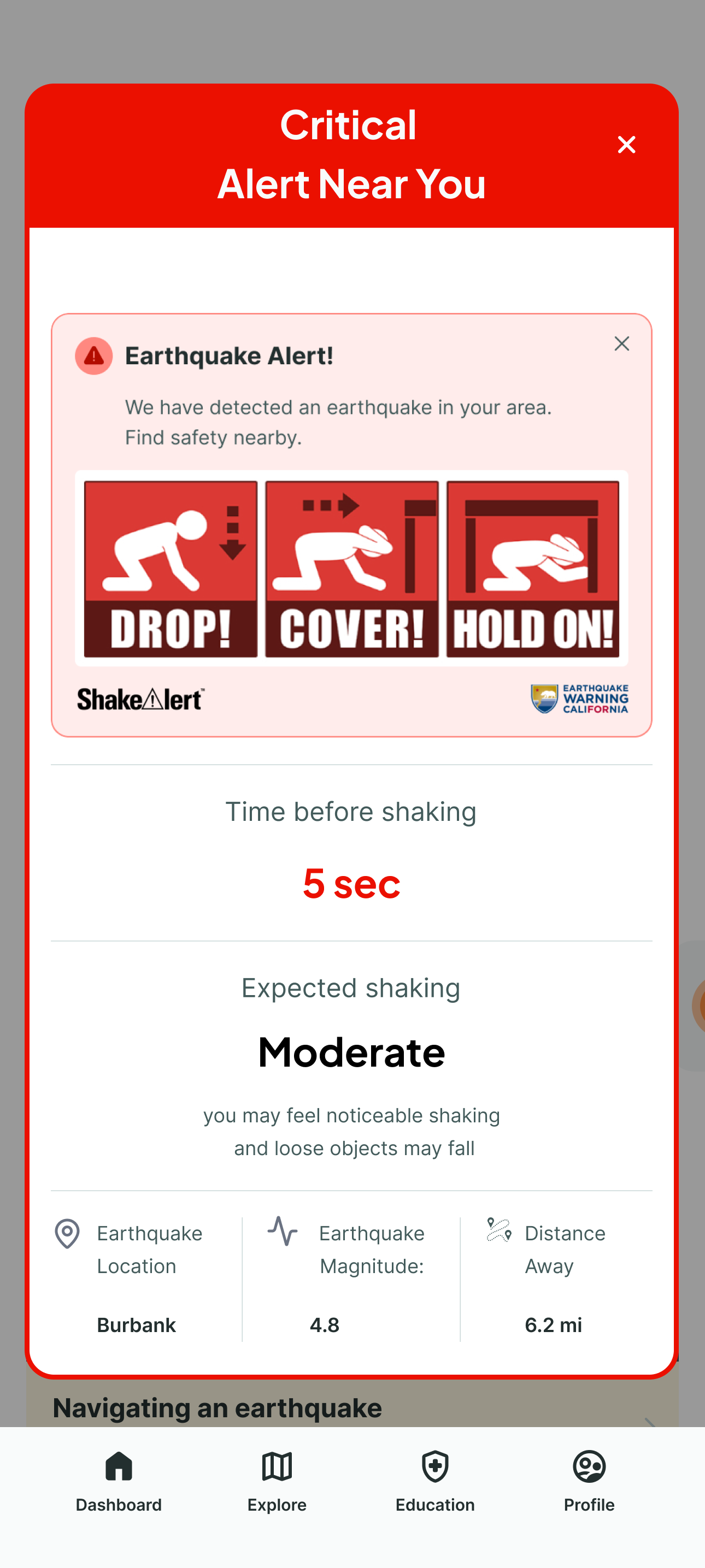 Redesigned pre-earthquake warning alert