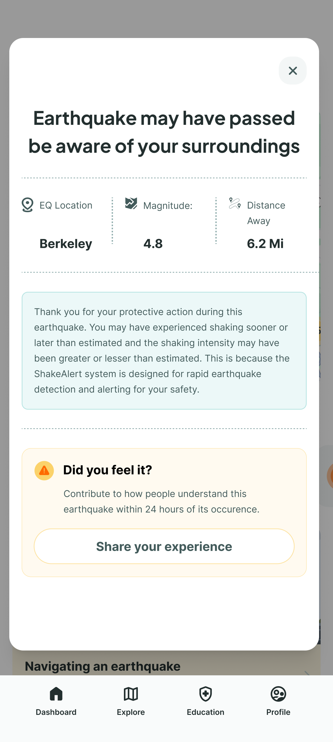 Redesigned post-earthquake follow-up alert