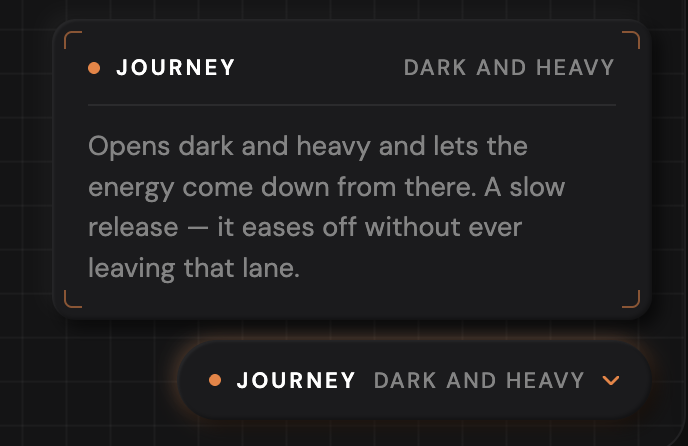 The Journey pill open with a written summary of the set's arc