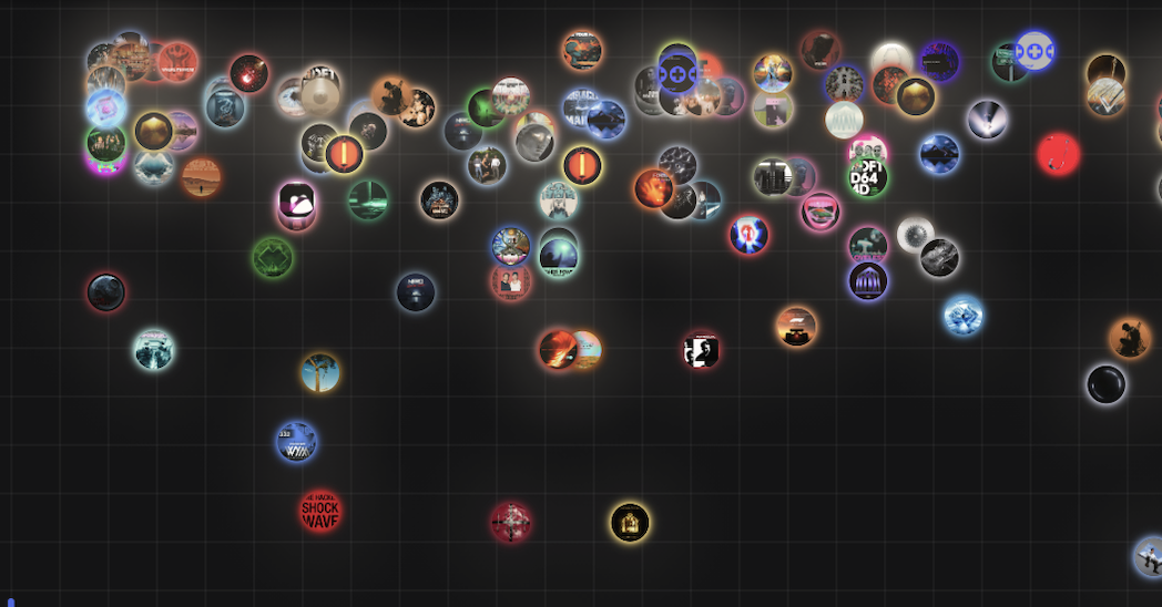 150 house tracks collapsed into a dense blob